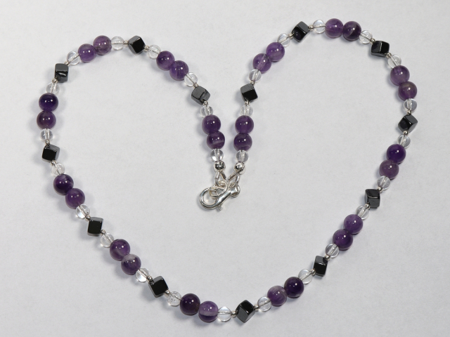Preview: Amethyst, Bergkristall und Hämatit mit Silber 925