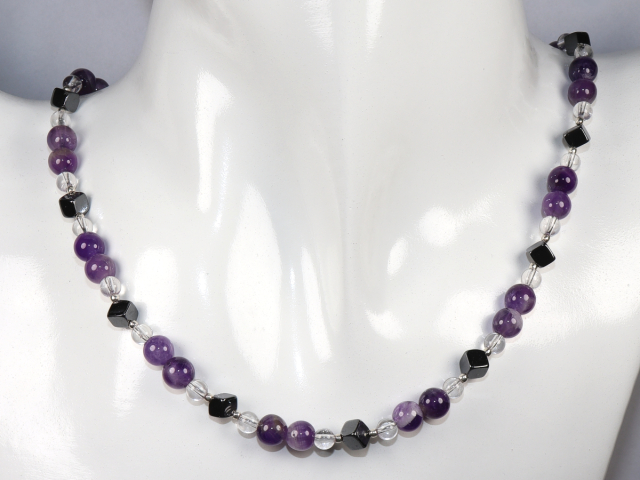 Preview: Amethyst, Bergkristall und Hämatit mit Silber 925