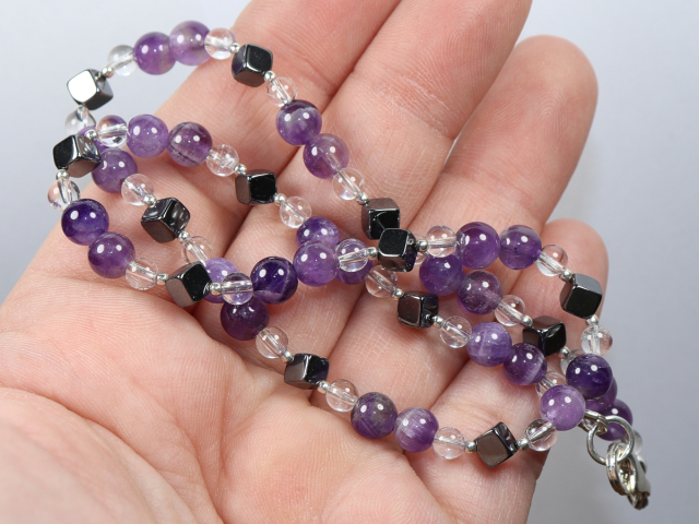 Amethyst, Bergkristall und Hämatit mit Silber 925