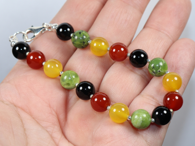 Preview: carnelian, honey agate, chrysoprase and onyx with silver 925