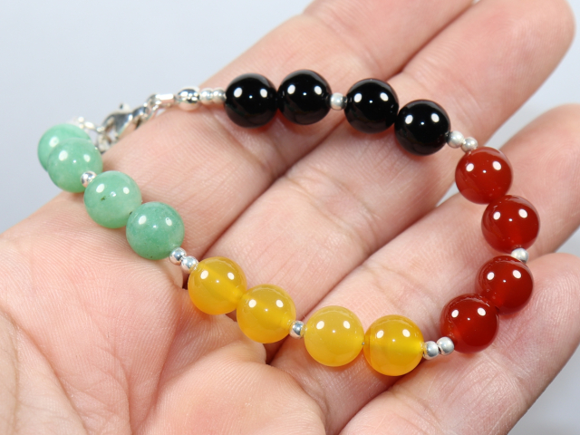 Preview: carnelian, honey agate, aventurine and onyx with silver 925