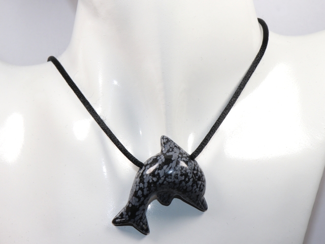 snowflake obsidian with cord or silver 925
