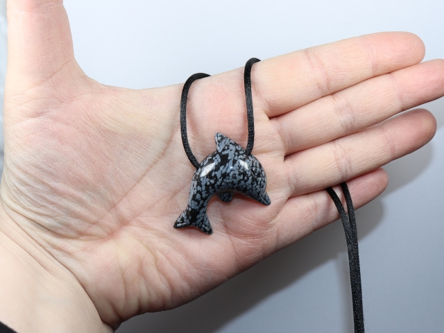 snowflake obsidian with cord or silver 925