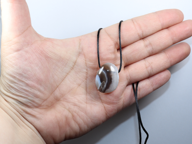 Botswana agate with cord or silver 925