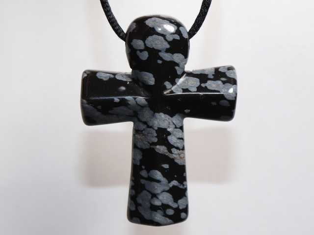snowflake obsidian with cord or silver 925
