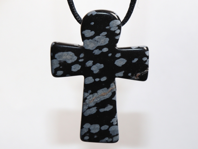 snowflake obsidian with cord or silver 925