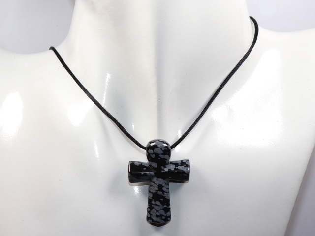 snowflake obsidian with cord or silver 925
