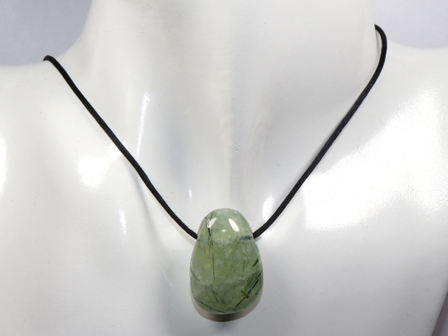 Preview: prehnite with epidote with cord or silver 925