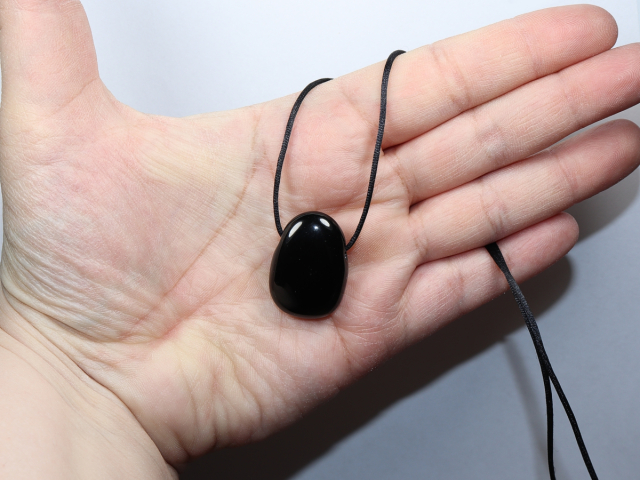 black obsidian with cord or silver 925