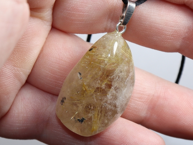 rutilated quartz with cord or silver 925
