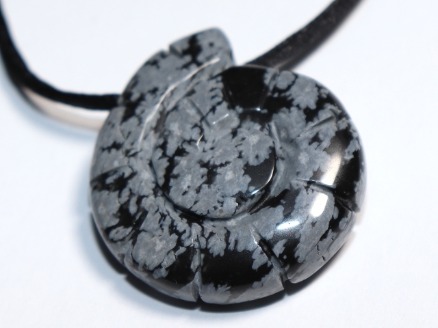 snowflake obsidian with cord or silver 925