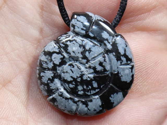 snowflake obsidian with cord or silver 925