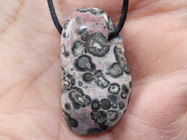 leopard rhyolite with cord or silver 925