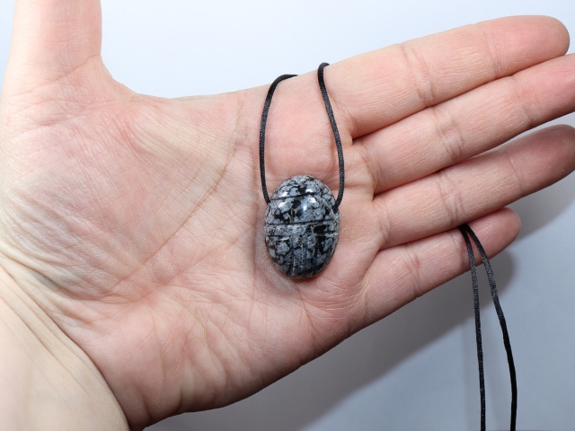 snowflake obsidian with cord or silver 925