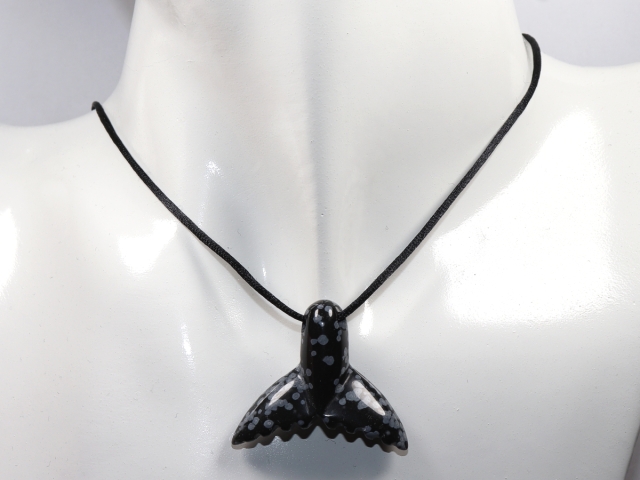 snowflake obsidian with cord or silver 925