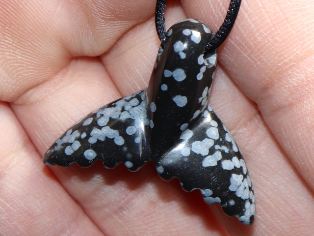 snowflake obsidian with cord or silver 925