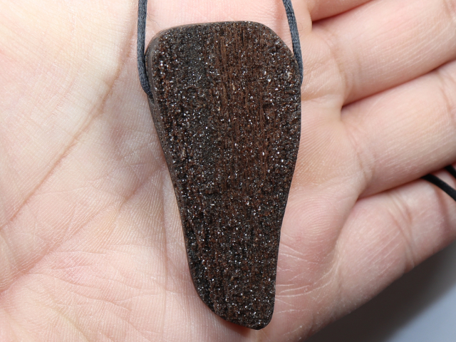 petrified wood with rock crystal with cord or silver 925