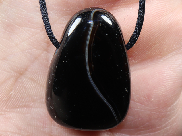 black agate with cord or silver 925