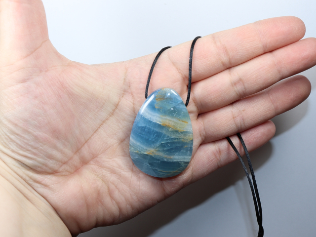 blue aragonite with cord or silver 925