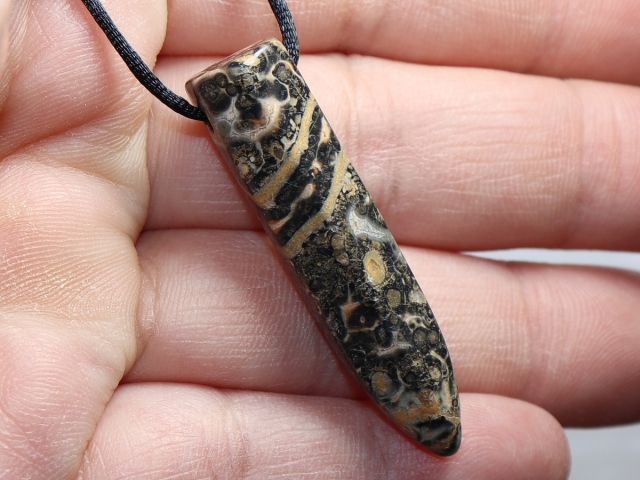 leopard rhyolite with cord or silver 925