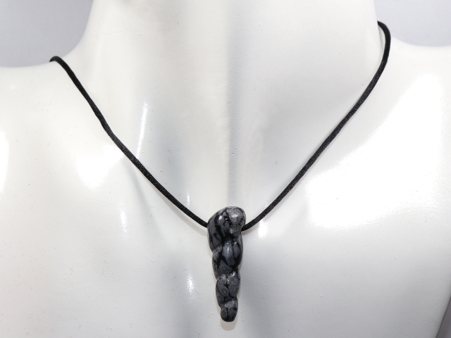 snowflake obsidian with cord or silver 925
