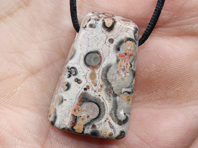 leopard rhyolite with cord or silver 925