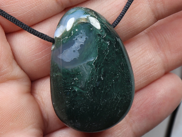 moss agate with cord or silver 925
