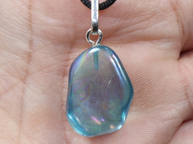 aqua aura with cord or silver 925