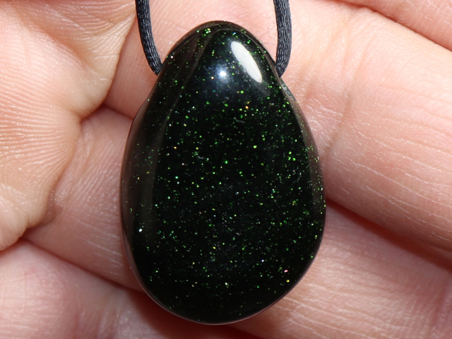 green goldstone with cord or silver 925
