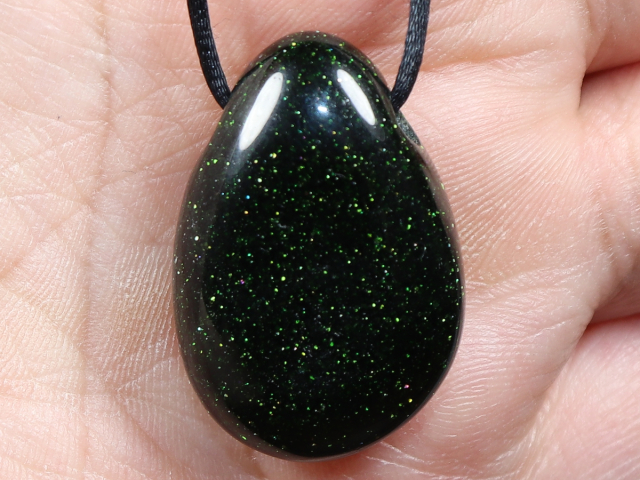green goldstone with cord or silver 925