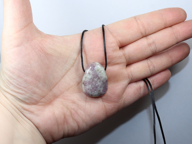 lepidolite with cord or silver 925
