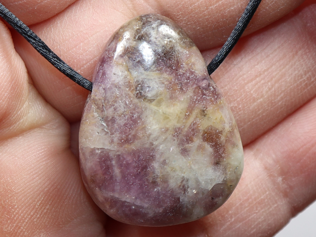 lepidolite with cord or silver 925