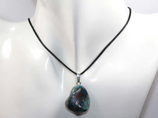 Preview: chrysocolla with cuprite with cord or silver 925
