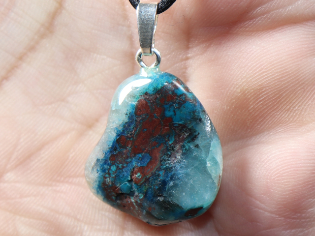 chrysocolla with cuprite with cord or silver 925