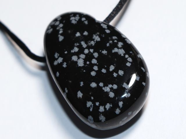snowflake obsidian with cord or silver 925