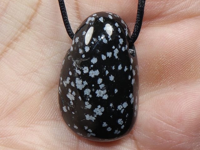 snowflake obsidian with cord or silver 925