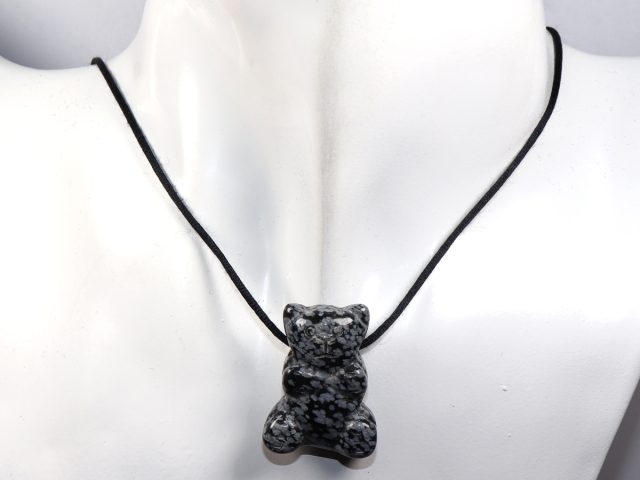 snowflake obsidian with cord or silver 925
