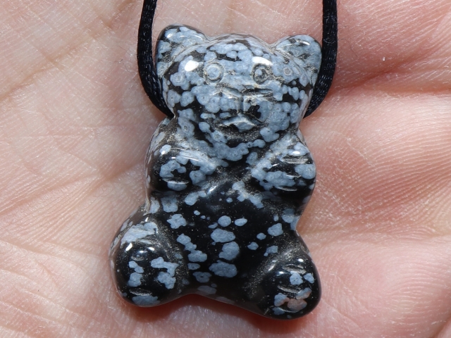 snowflake obsidian with cord or silver 925
