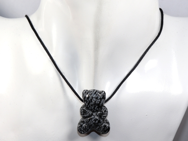 snowflake obsidian with cord or silver 925
