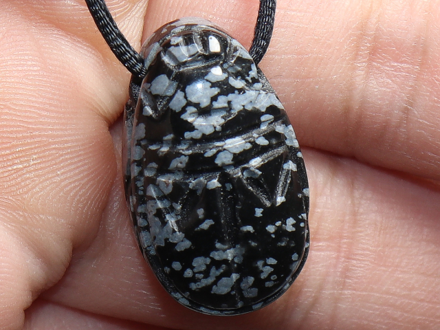 snowflake obsidian with cord or silver 925