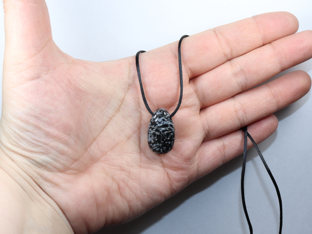 snowflake obsidian with cord or silver 925