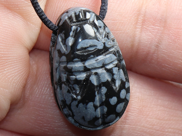 snowflake obsidian with cord or silver 925
