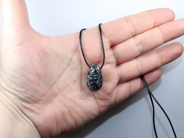 snowflake obsidian with cord or silver 925