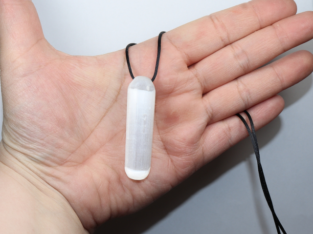 selenite with cord or silver 925