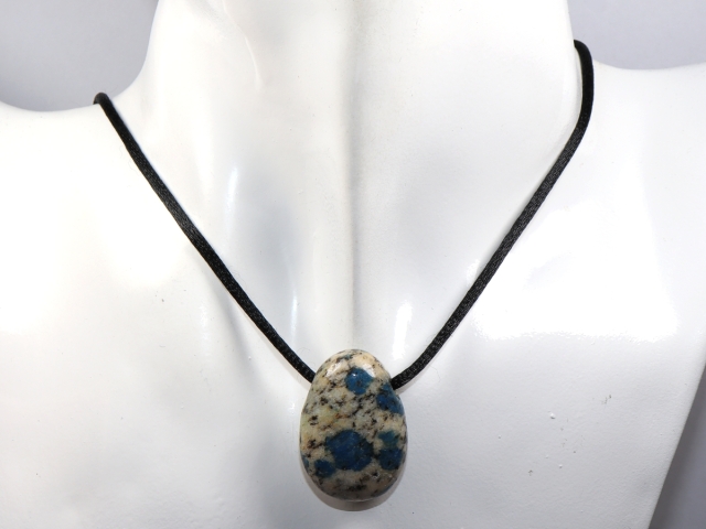 azurite in granite with cord or silver 925