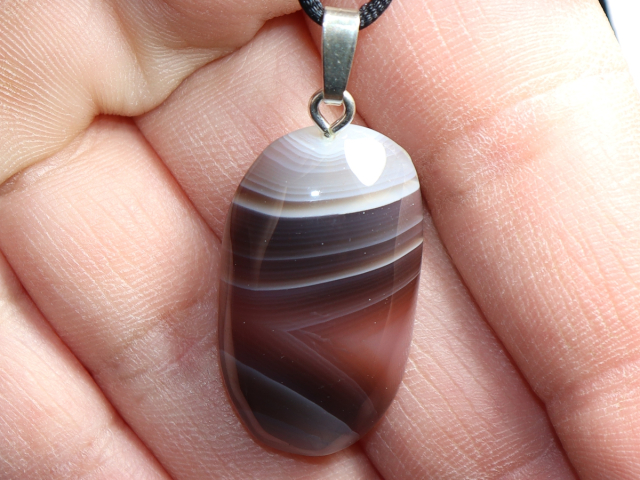Botswana agate with cord or silver 925