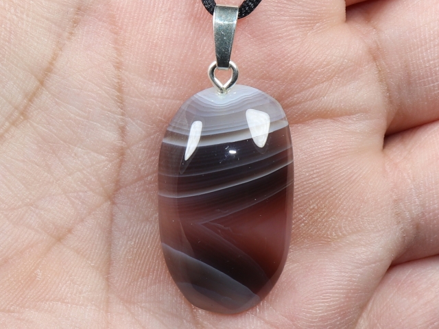 Botswana agate with cord or silver 925