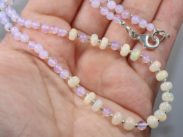Welo opal and pink opal with silver 925