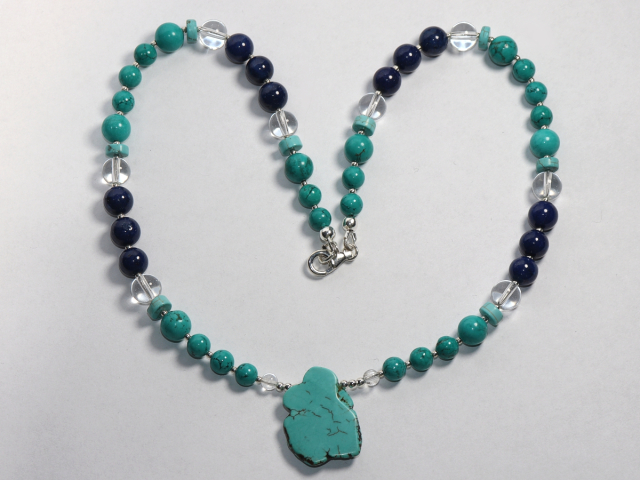 turquoise, lapis lazuli and rock crystal with silver 925