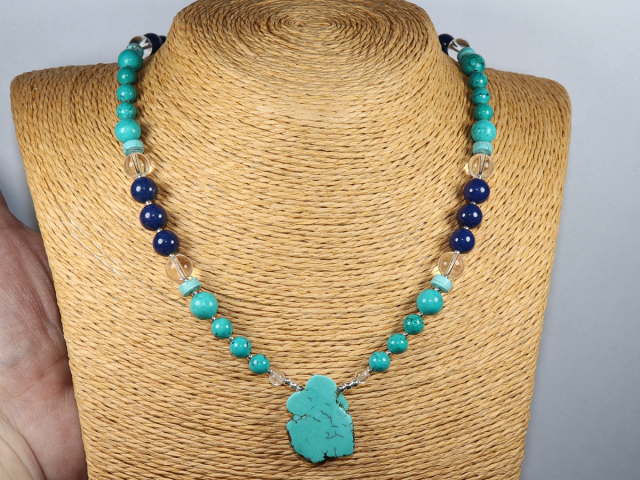 Preview: turquoise, lapis lazuli and rock crystal with silver 925